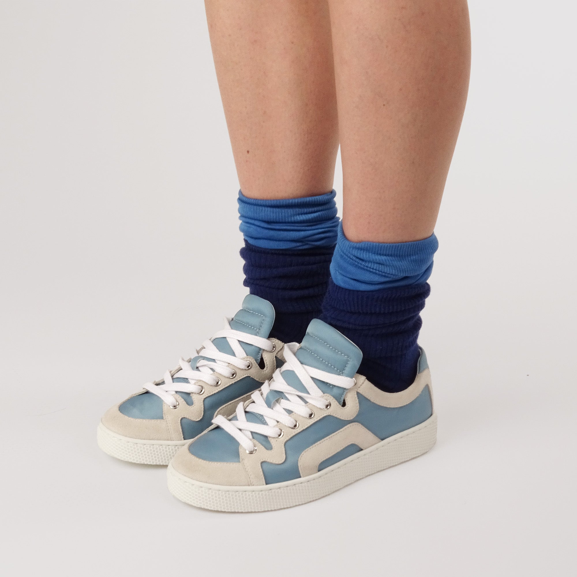 Pierre Hardy ALPHA SNEAKERS - WOMEN, light blue nylon canvas and white suede calfskin, view 5