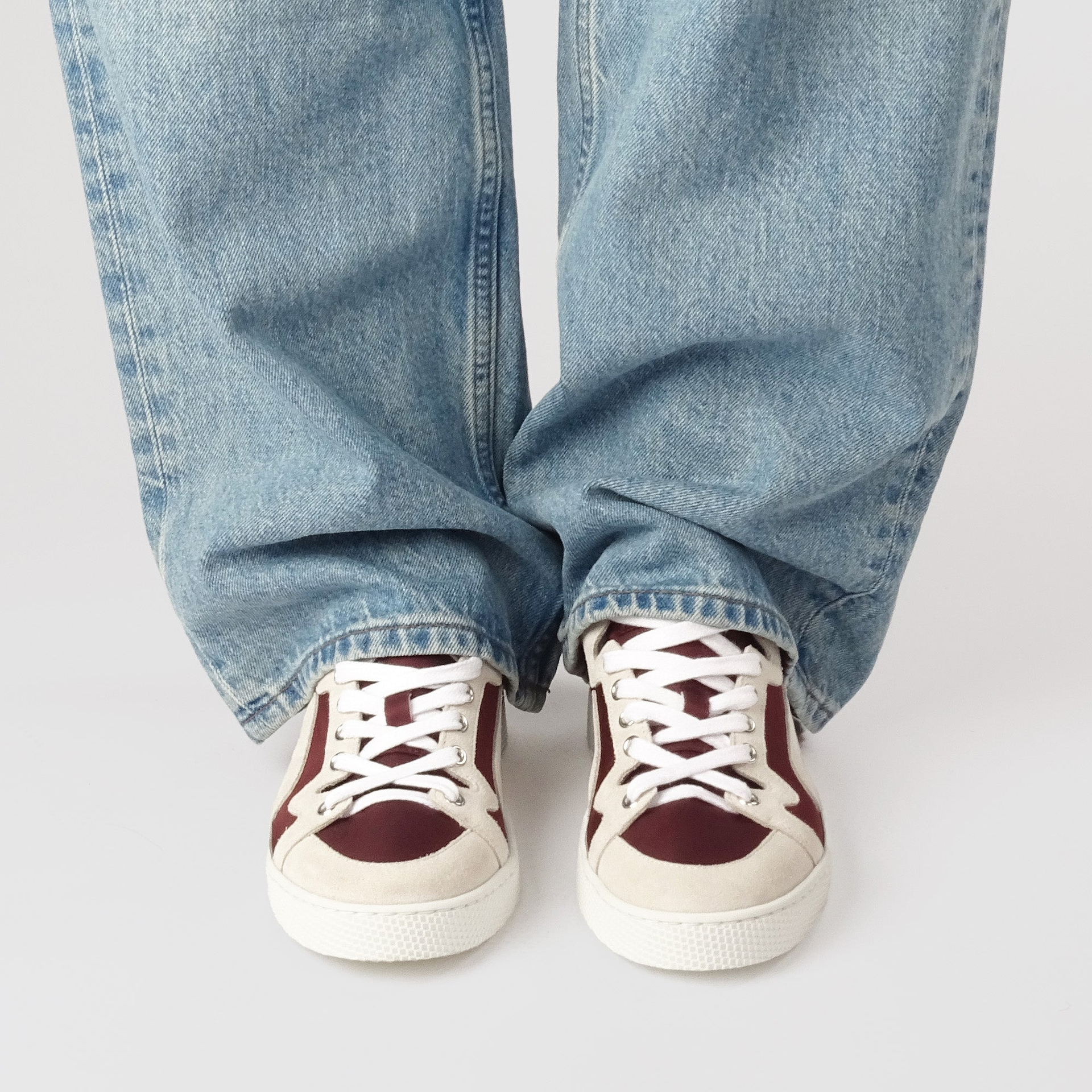 Pierre Hardy ALPHA SNEAKERS - WOMEN, burgundy nylon canvas and white suede calfskin, view 4