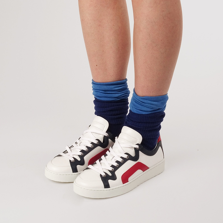 Pierre Hardy ALPHA SNEAKERS - WOMEN, white, navy blue and red calfskin, view 5