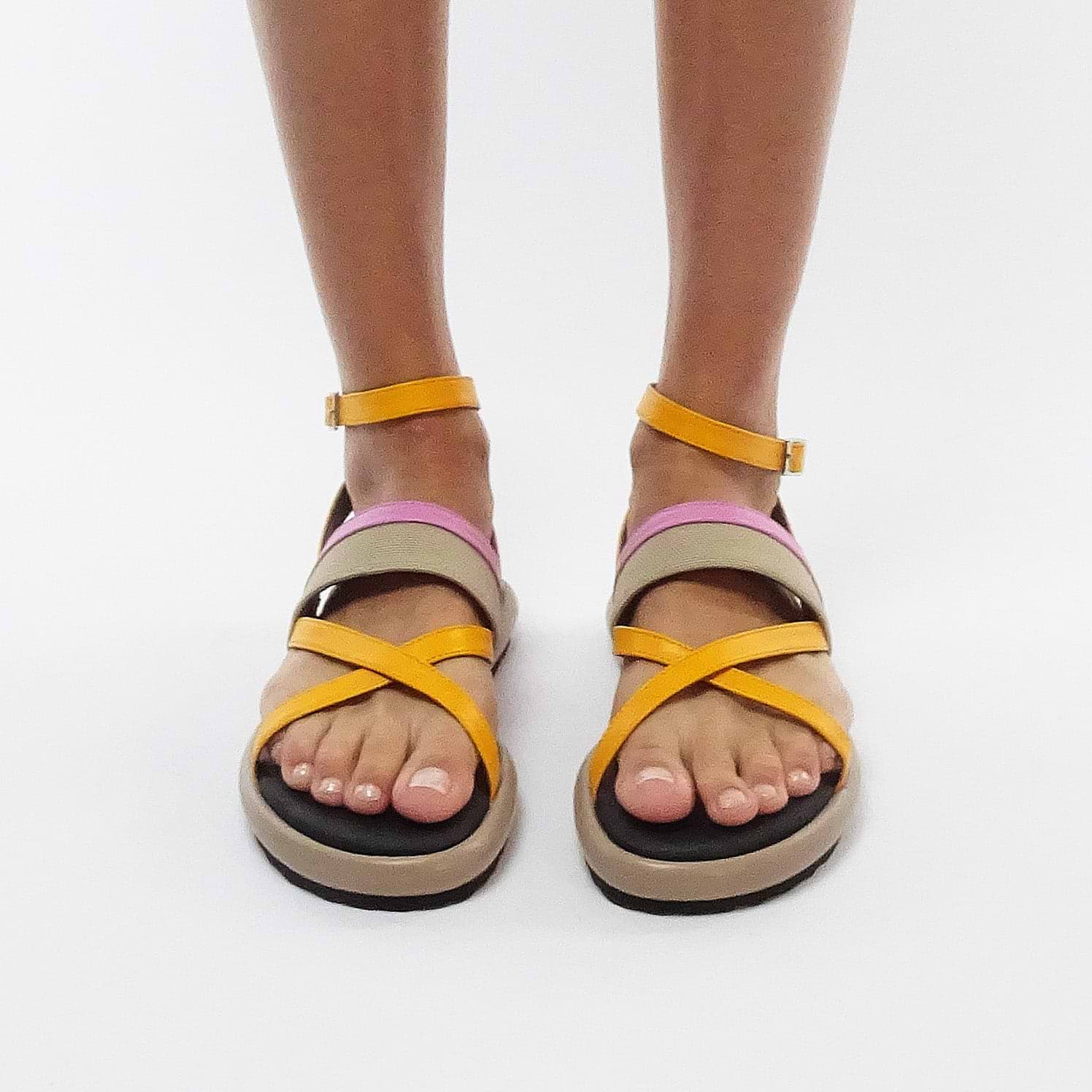 Pierre Hardy ALPHA SANDAL, sun calfskin, pink kidskin and beige nylon canvas, view 3