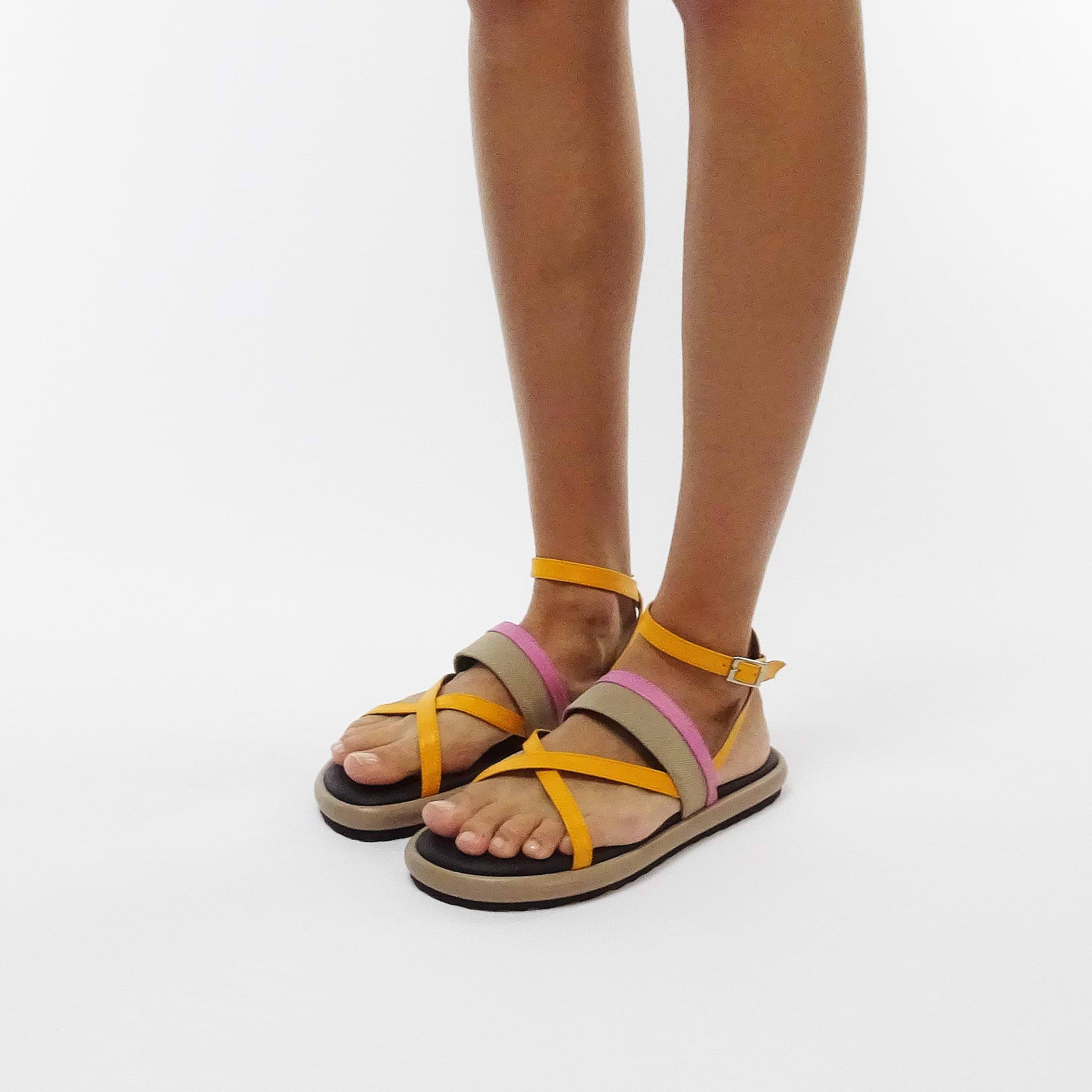 Pierre Hardy ALPHA SANDAL, sun calfskin, pink kidskin and beige nylon canvas, view 4