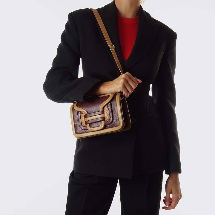Pierre Hardy ALPHA HANDBAG, burgundy and camel grained kidskin, view 5