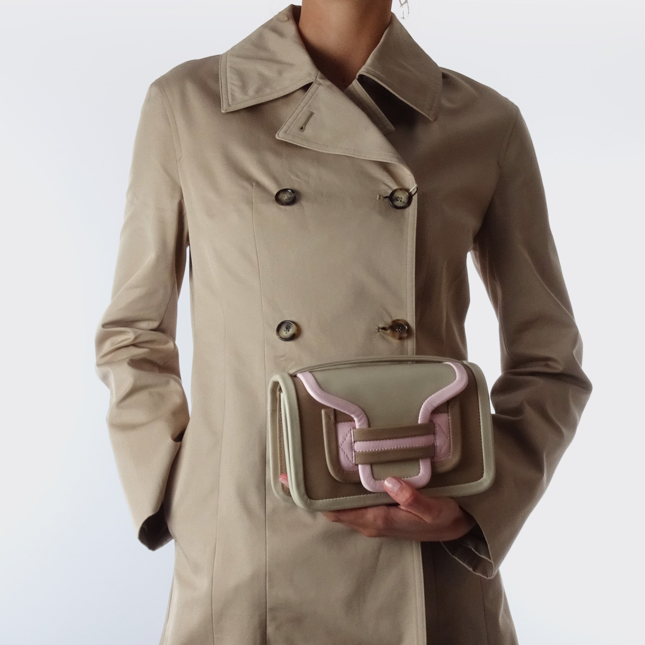 Pierre Hardy ALPHA HANDBAG, taupe & off-white calfskin and powder pink kidskin, view 4