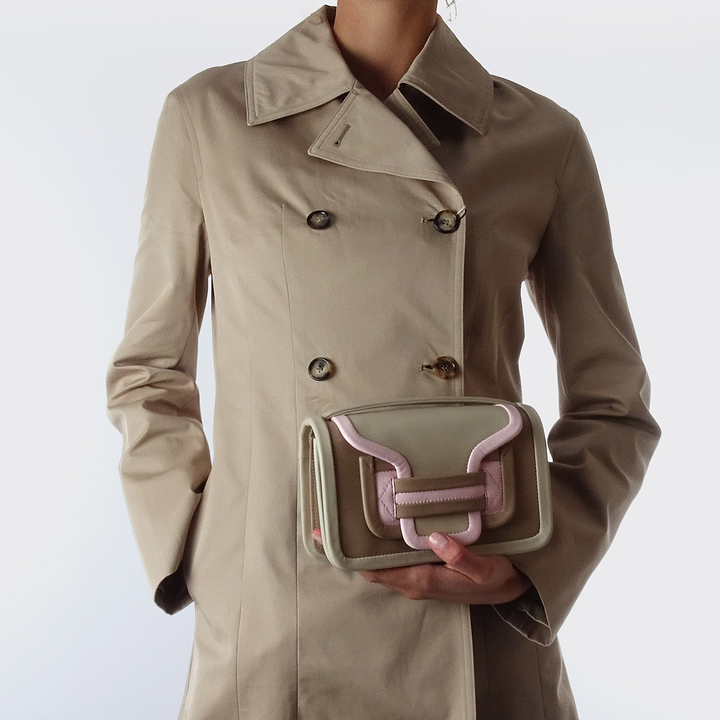 Pierre Hardy ALPHA HANDBAG, taupe & off-white calfskin and powder pink kidskin, view 4