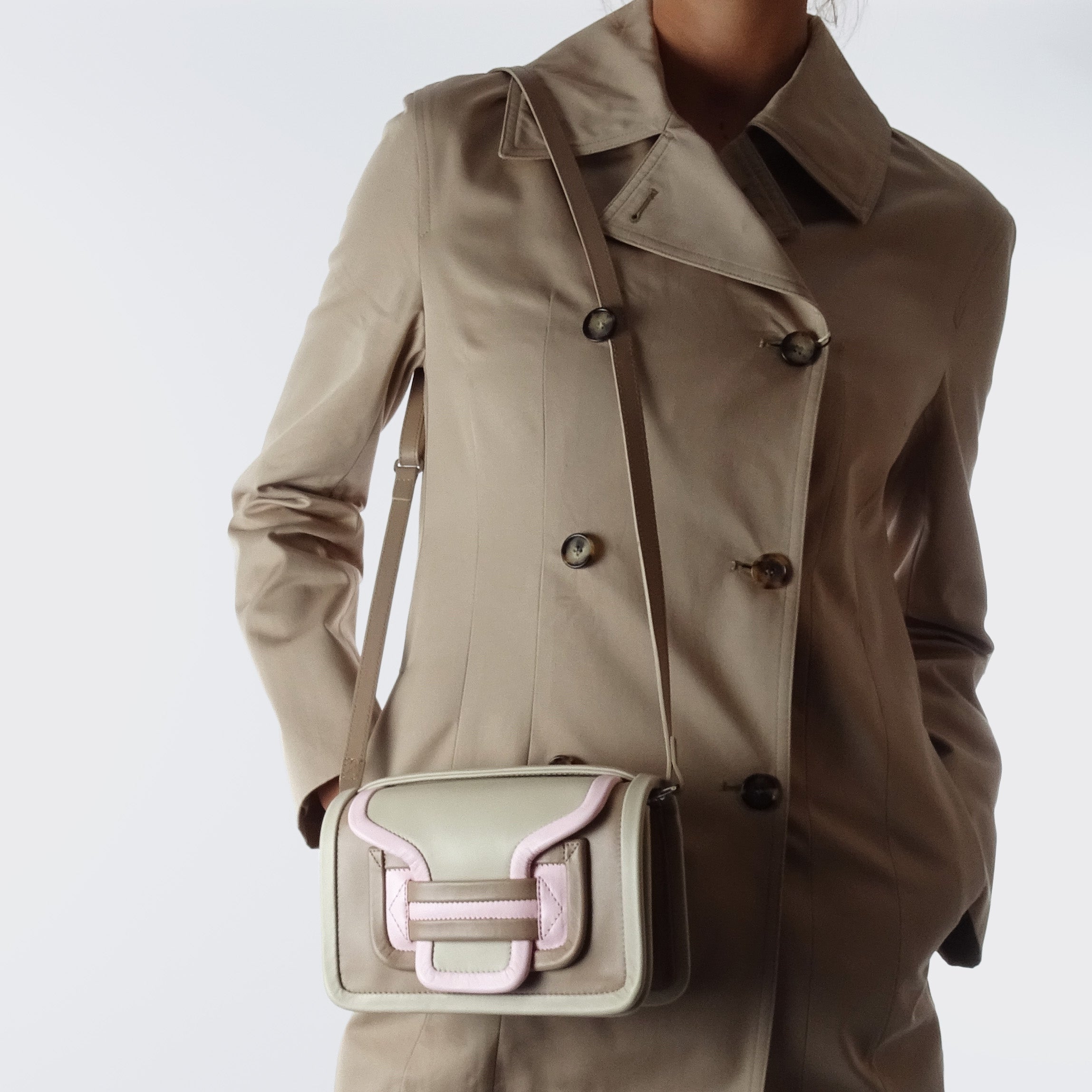 Pierre Hardy ALPHA HANDBAG, taupe & off-white calfskin and powder pink kidskin, view 5