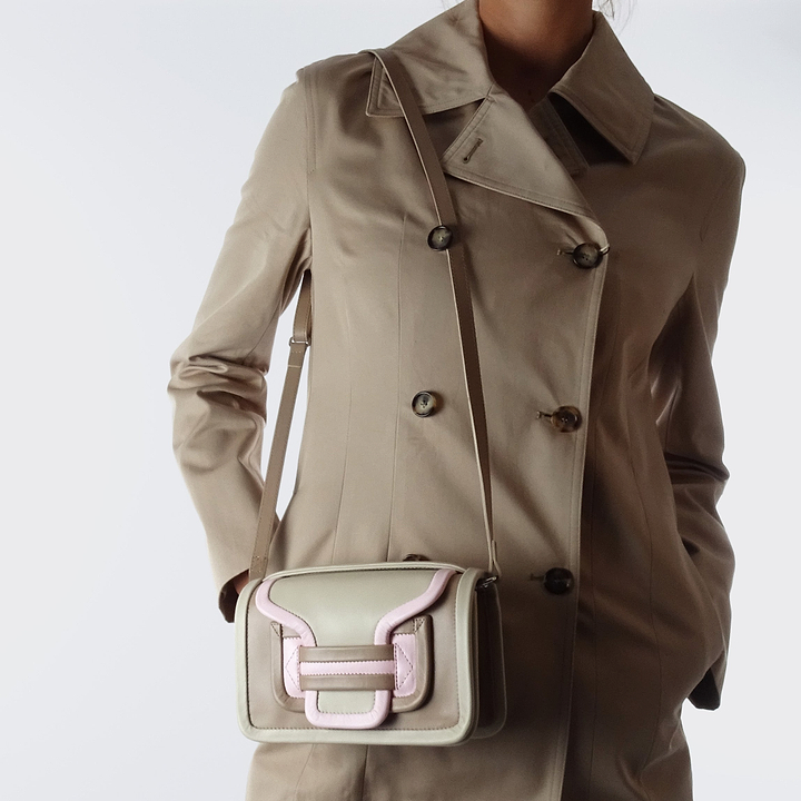 Pierre Hardy ALPHA HANDBAG, taupe & off-white calfskin and powder pink kidskin, view 5