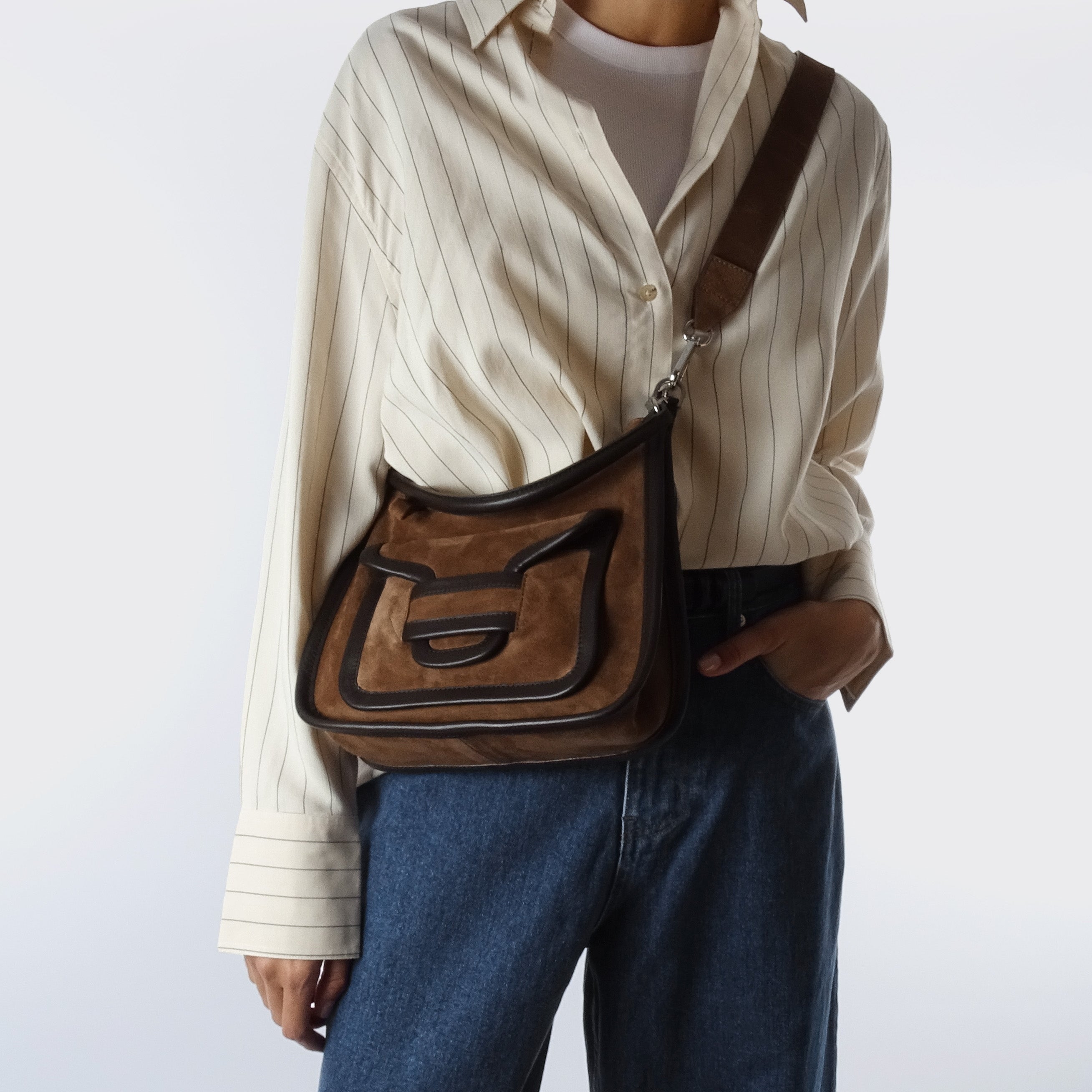 Pierre Hardy ALPHA DAY MISS BAG, brown suede calfskin and brown calfskin, view 4