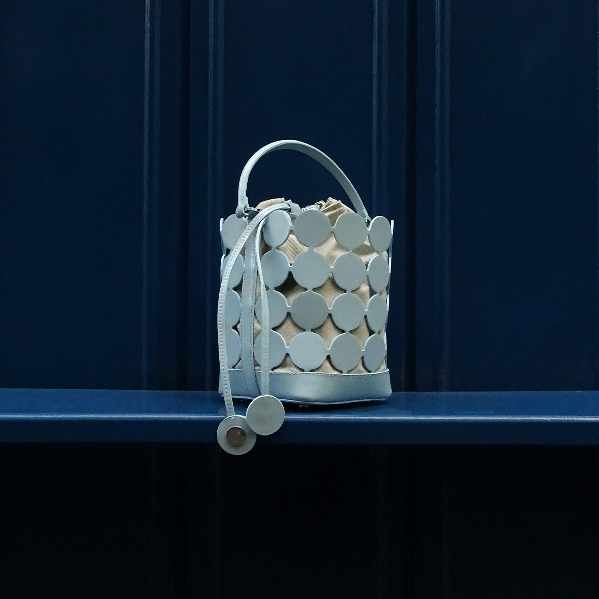 Pierre Hardy BULLES BUCKET BAG, light blue glazed lambskin, view 3