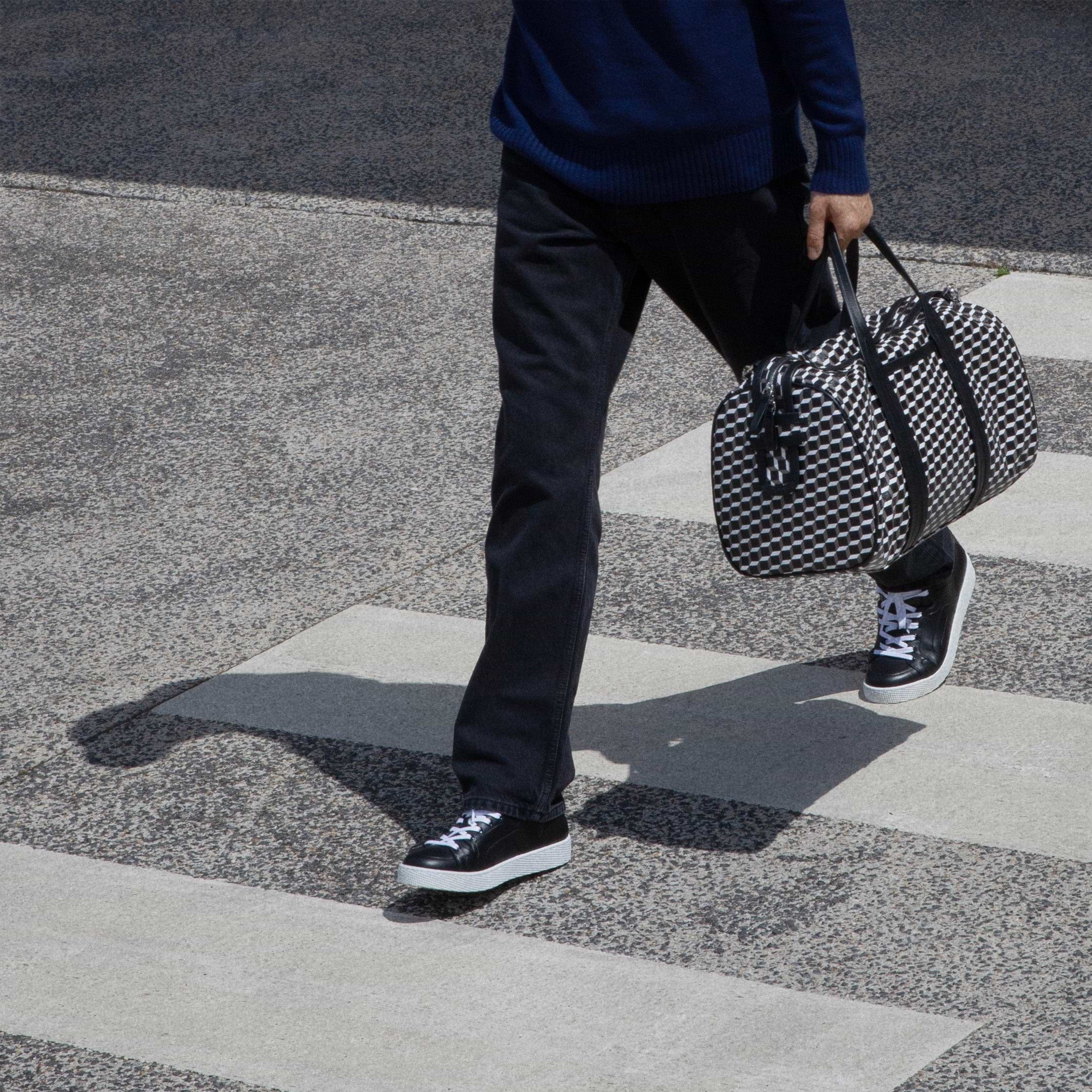 Pierre Hardy CAB TRAVEL BAG, perpective cube coated canvas and black calfskin, view 7
