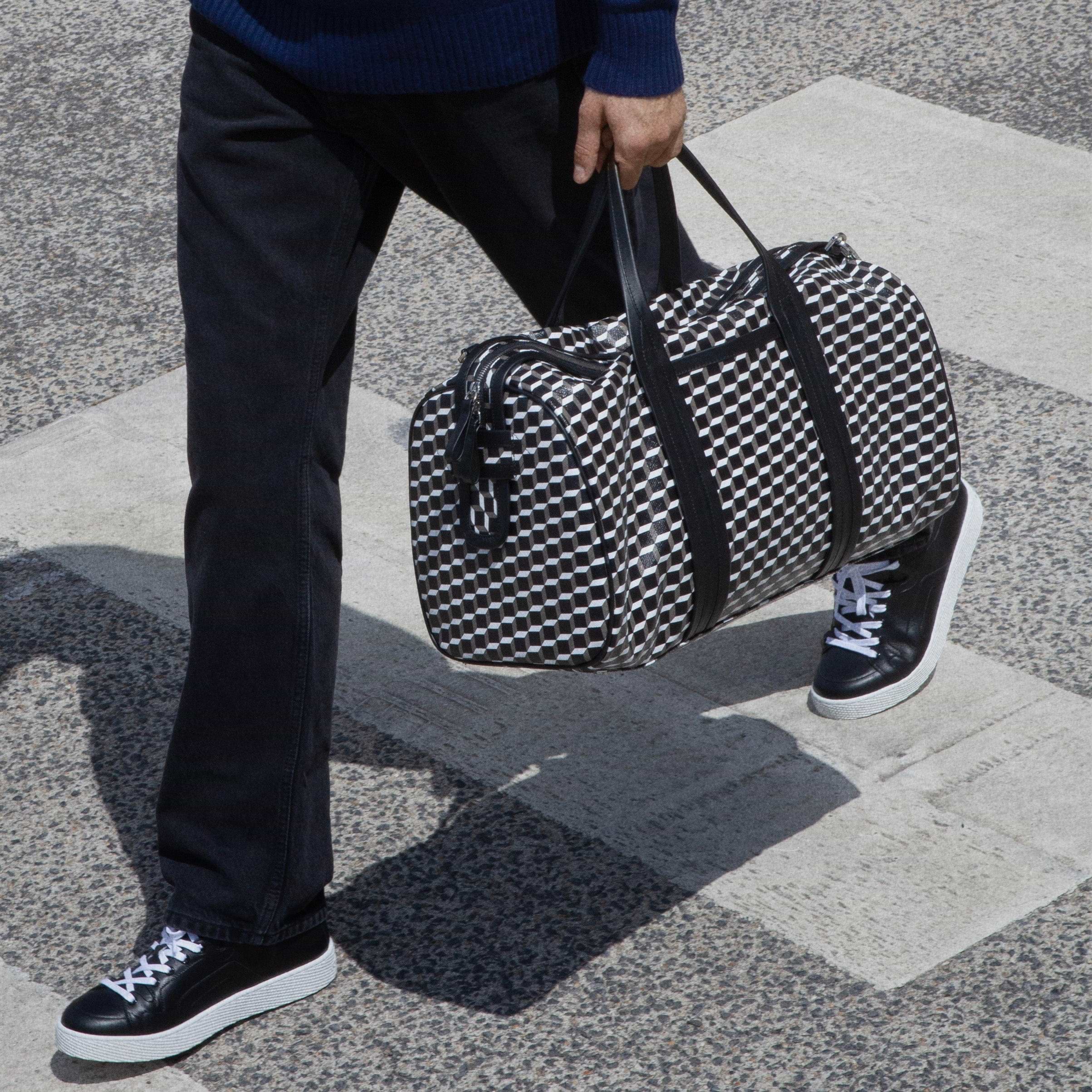 Pierre Hardy CAB TRAVEL BAG, perpective cube coated canvas and black calfskin, view 6