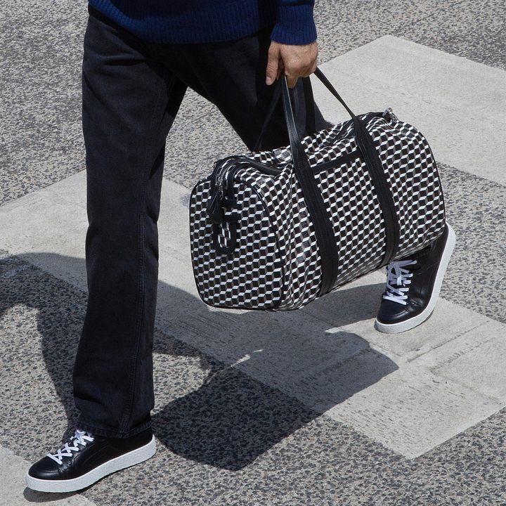 Pierre Hardy CAB TRAVEL BAG, perpective cube coated canvas and black calfskin, view 6
