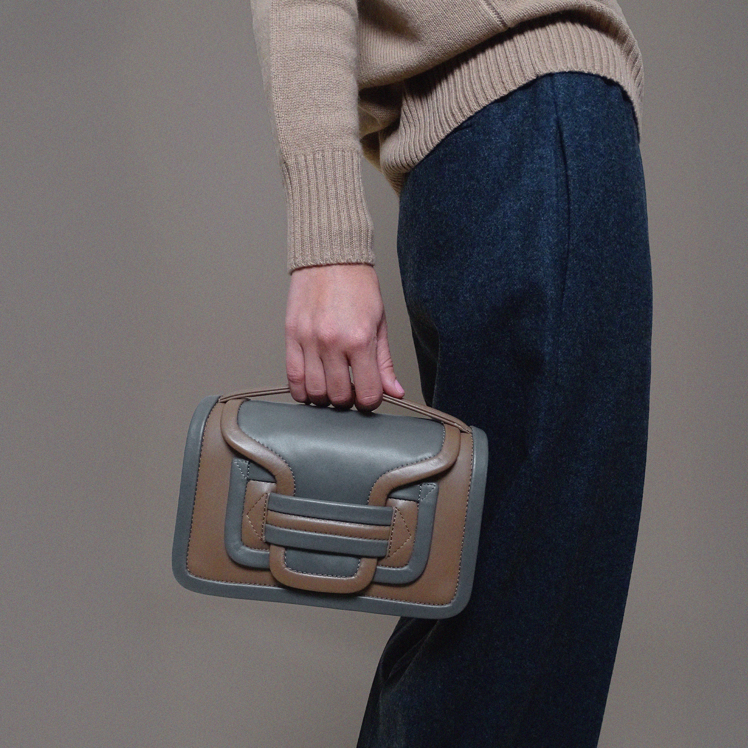 Pierre Hardy ALPHA HANDBAG, grey & camel calfskin, view 3