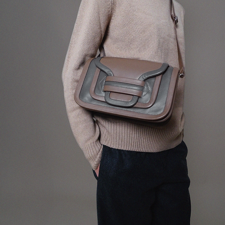Pierre Hardy ALPHA MAXI HANDBAG, camel & grey calfskin, view 3