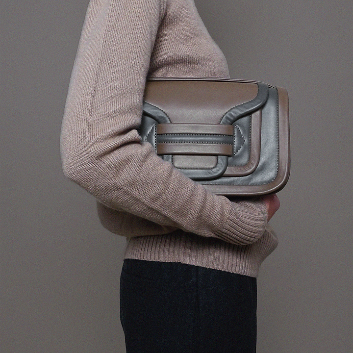 Pierre Hardy ALPHA MAXI HANDBAG, camel & grey calfskin, view 4