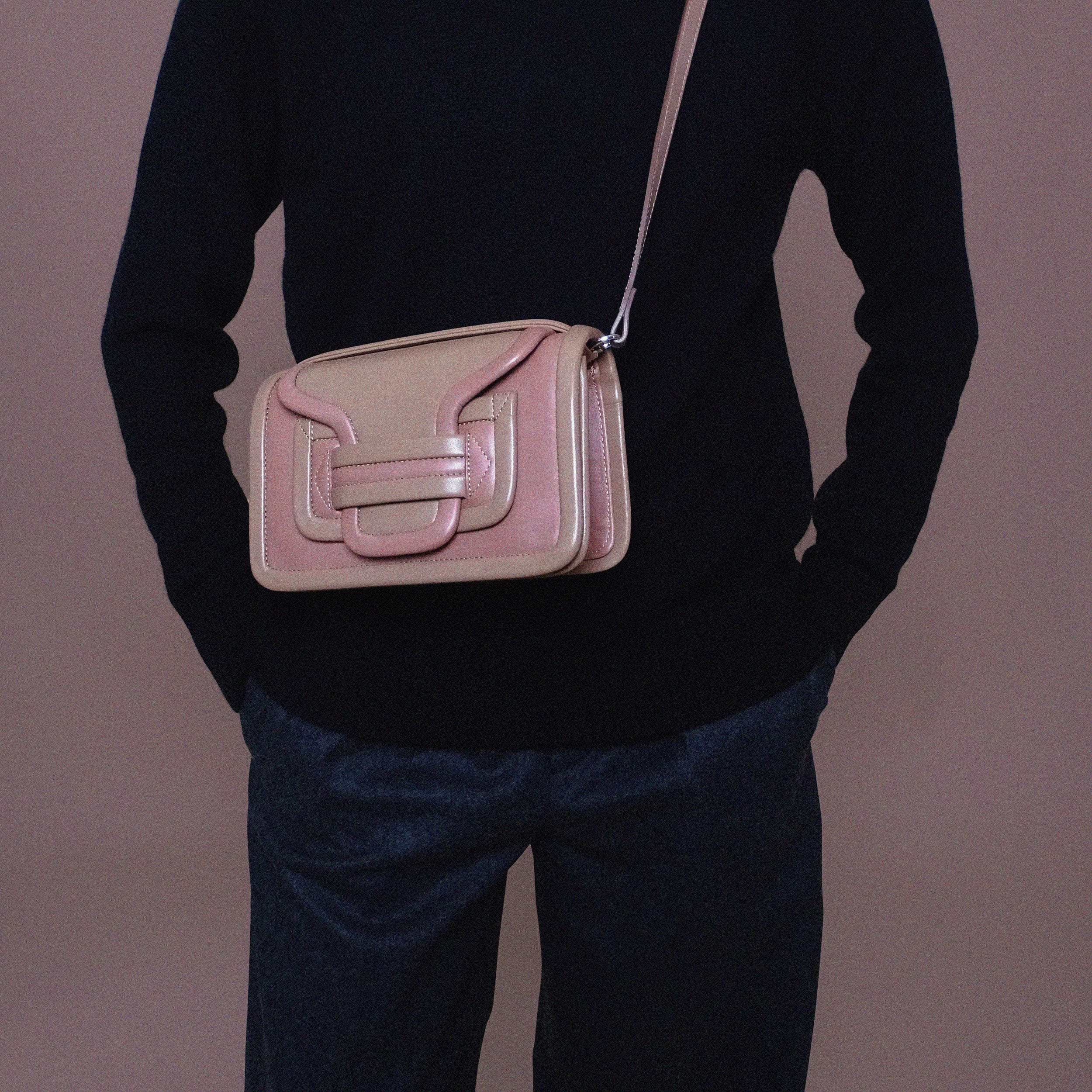 Pierre Hardy ALPHA HANDBAG, pink & beige calfskin, view 3