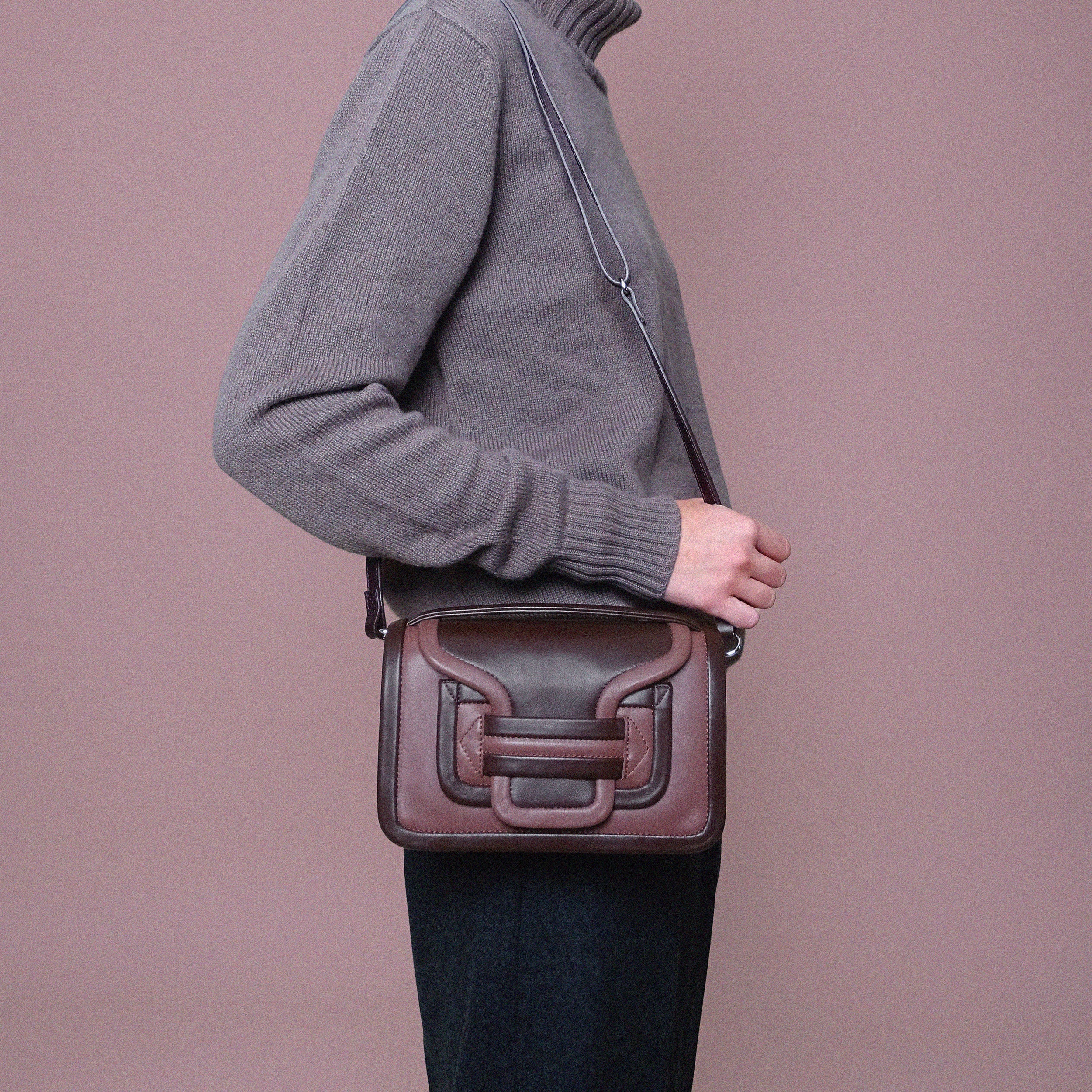 Pierre Hardy ALPHA HANDBAG, rosewood & burgundy calfskin, view 3