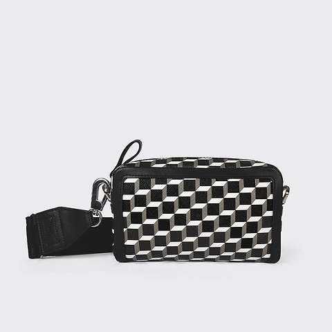 Pierre Hardy CUBE BOX BAG, cube coated canvas and black calfskin