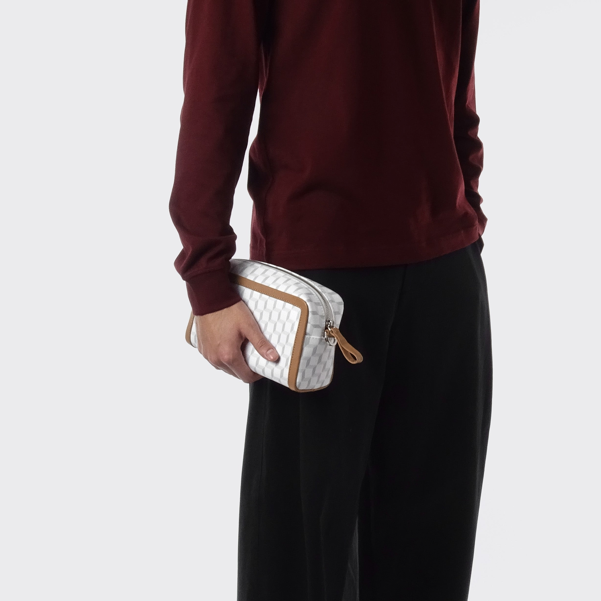 Pierre Hardy MAXI CUBE BOX BAG, white cube perspective coated canvas and camel grained kidskin, view 5