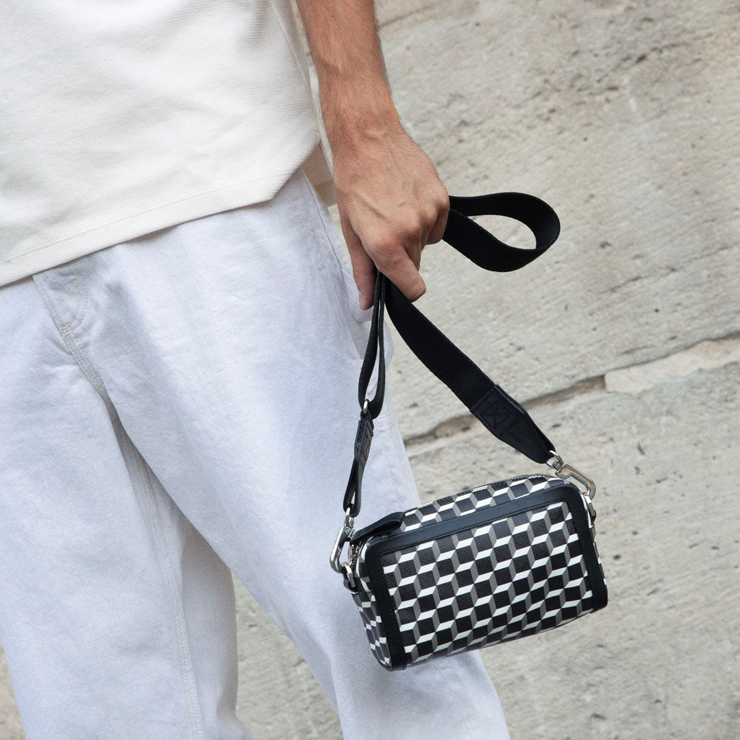 Pierre Hardy CUBE BOX BAG, cube coated canvas and black calfskin, view 6