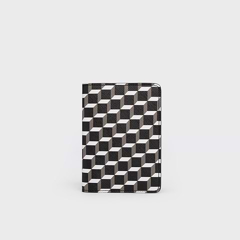 Pierre Hardy PASSPORT HOLDER, cube perspective coated canvas & black calfskin