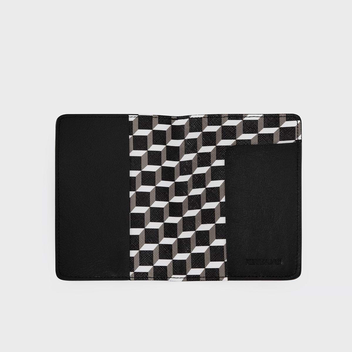 Pierre Hardy PASSPORT HOLDER, cube perspective coated canvas & black calfskin, view 3