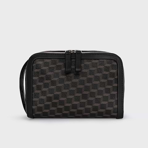 Pierre Hardy DOPP KIT, black cube perspective coated canvas & black calfskin