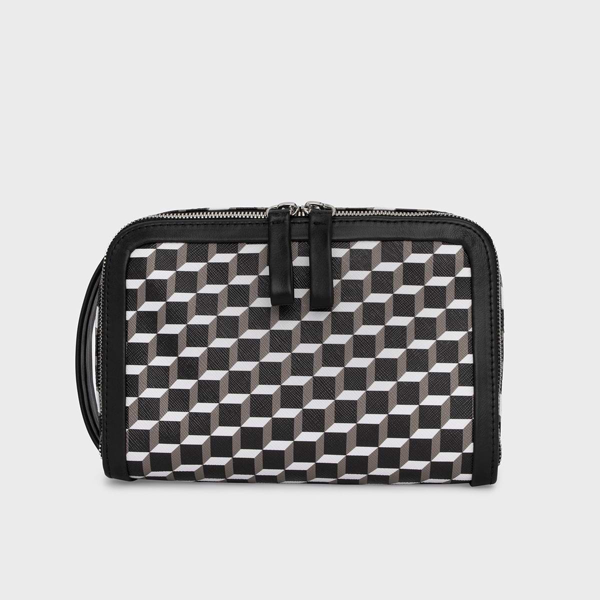 Pierre Hardy DOPP KIT, cube perspective coated canvas & black calfskin