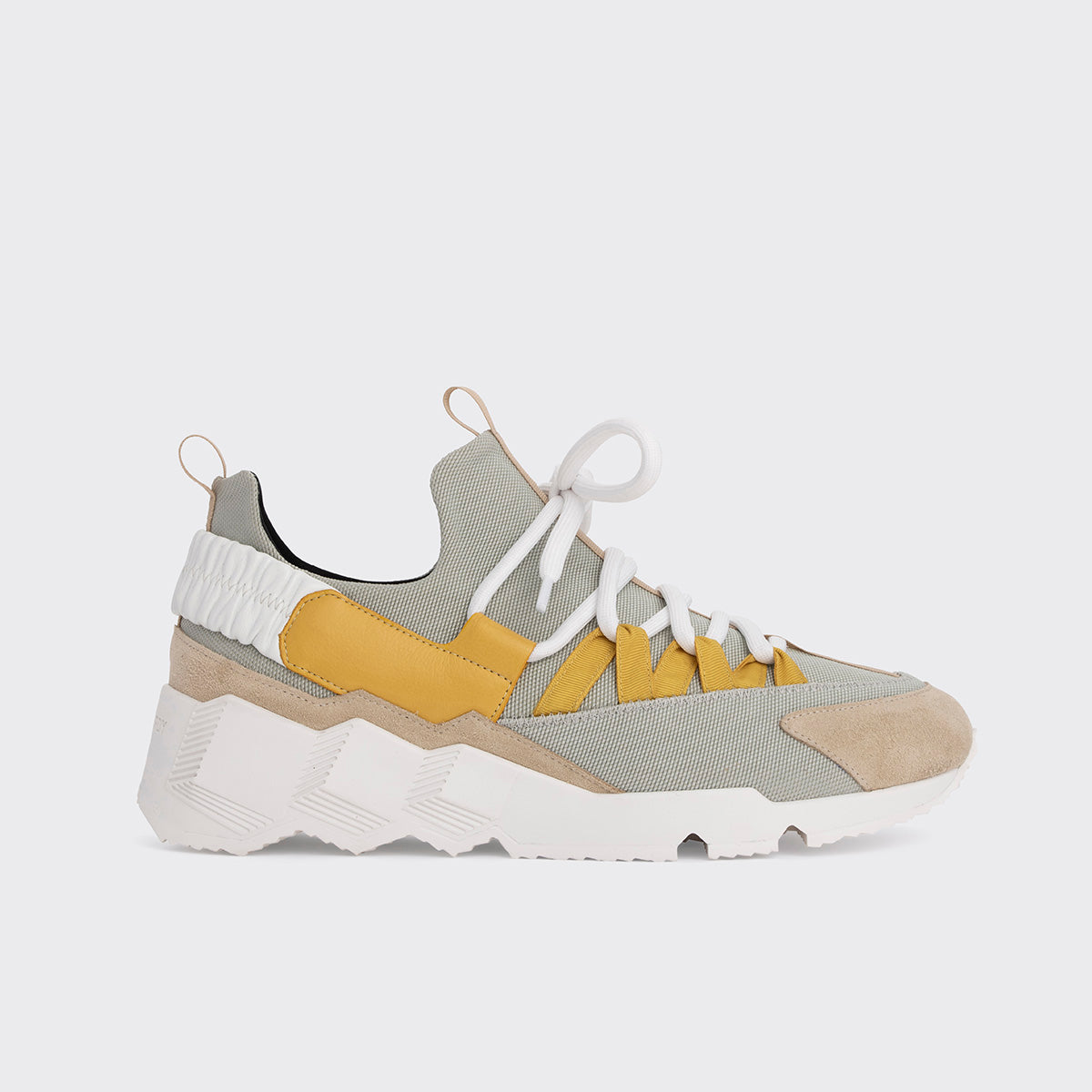 Pierre Hardy TREK COMET SNEAKERS, grey nylon canvas, white & yellow calfskin and beige suede calfskin