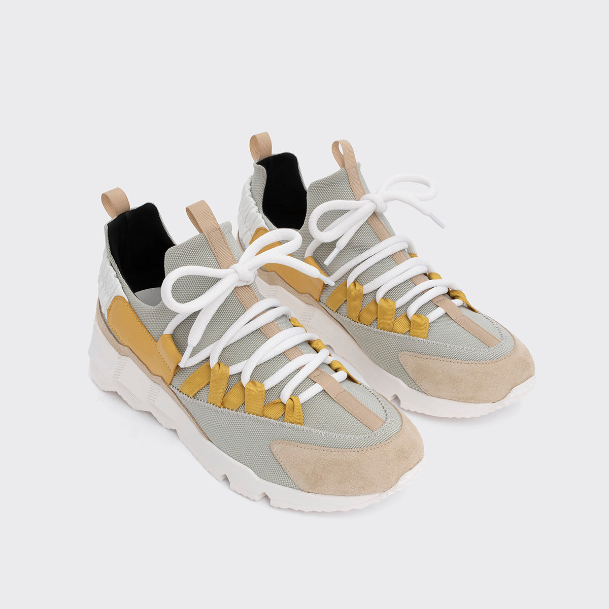 Pierre Hardy TREK COMET SNEAKERS, grey nylon canvas, white & yellow calfskin and beige suede calfskin, view 6