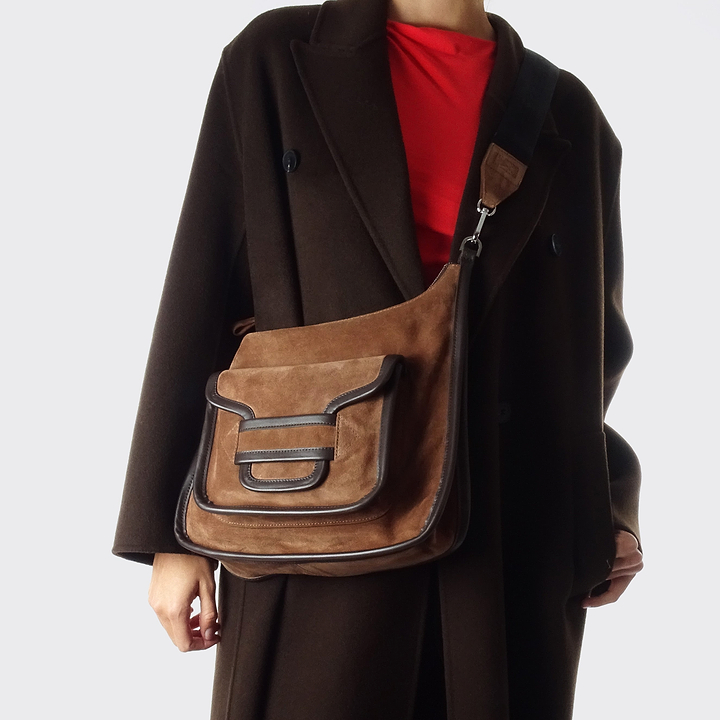 Pierre Hardy ALPHA DAY BAG, brown suede calfskin and brown calfskin, view 4