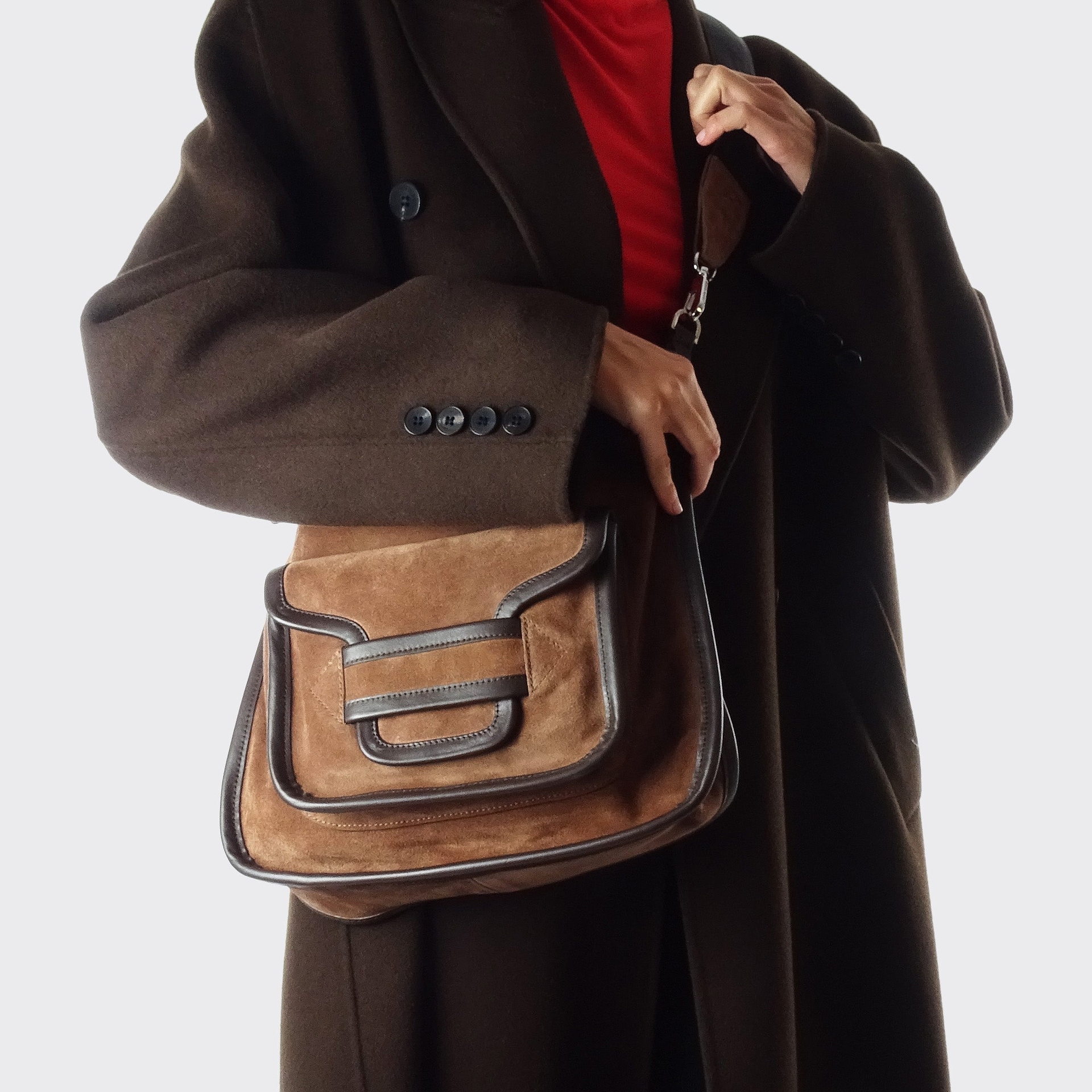 Pierre Hardy ALPHA DAY BAG, brown suede calfskin and brown calfskin, view 5