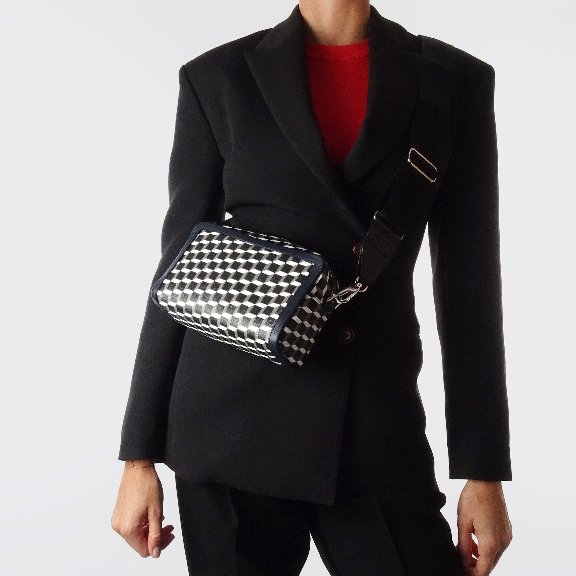 Pierre Hardy MAXI CUBE BOX BAG, cube perspective coated canvas and black calfskin, view 6