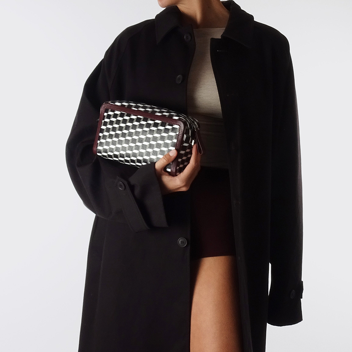 Pierre Hardy MAXI CUBE BOX BAG, cube perspective coated canvas and burgundy grained kidskin, view 5
