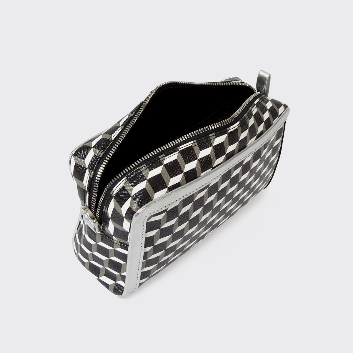 Pierre Hardy MAXI CUBE BOX BAG, black & white cube perspective coated canvas and silver lambskin, view 2