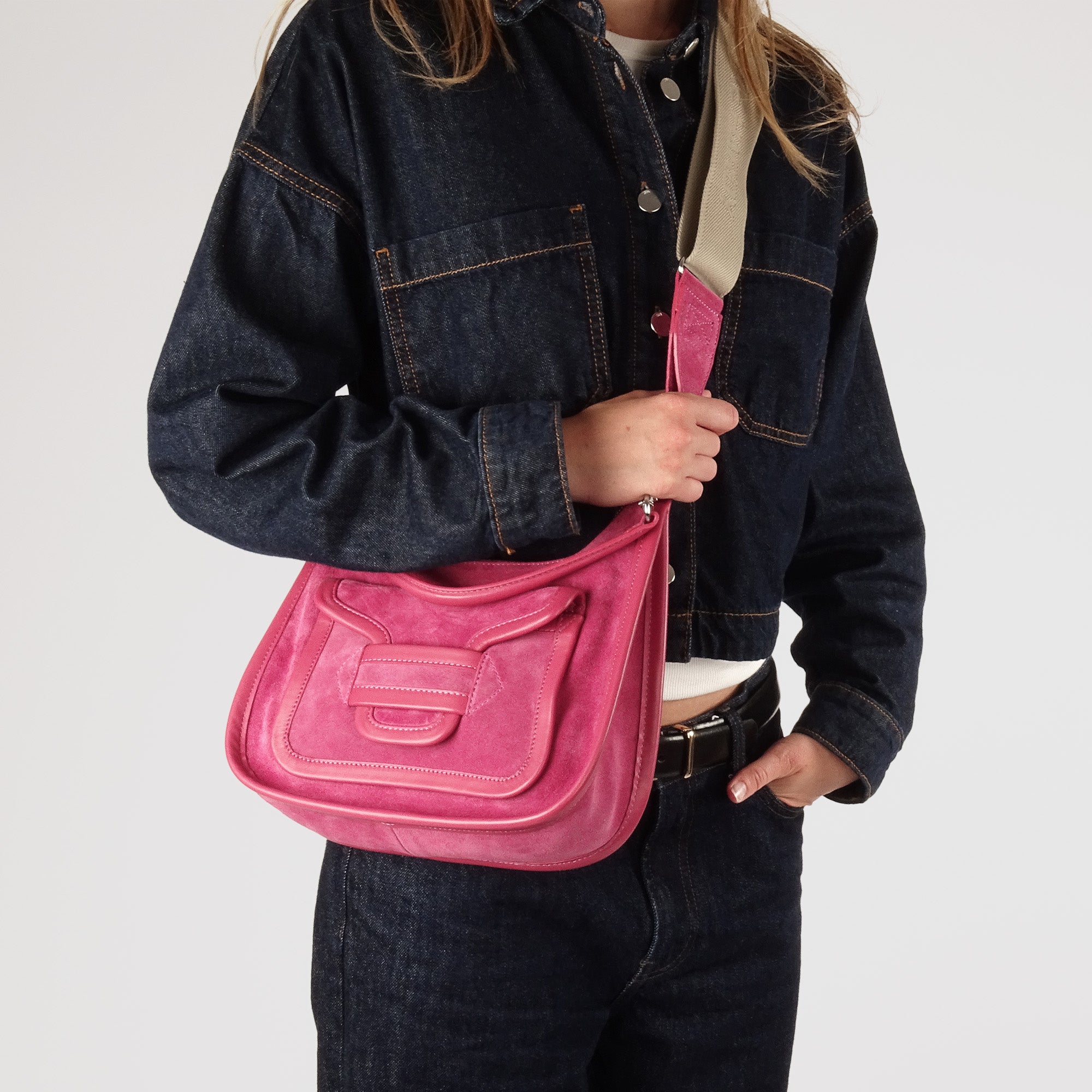 Pierre Hardy ALPHA DAY BAG, pink suede calfskin and calfskin, view 4