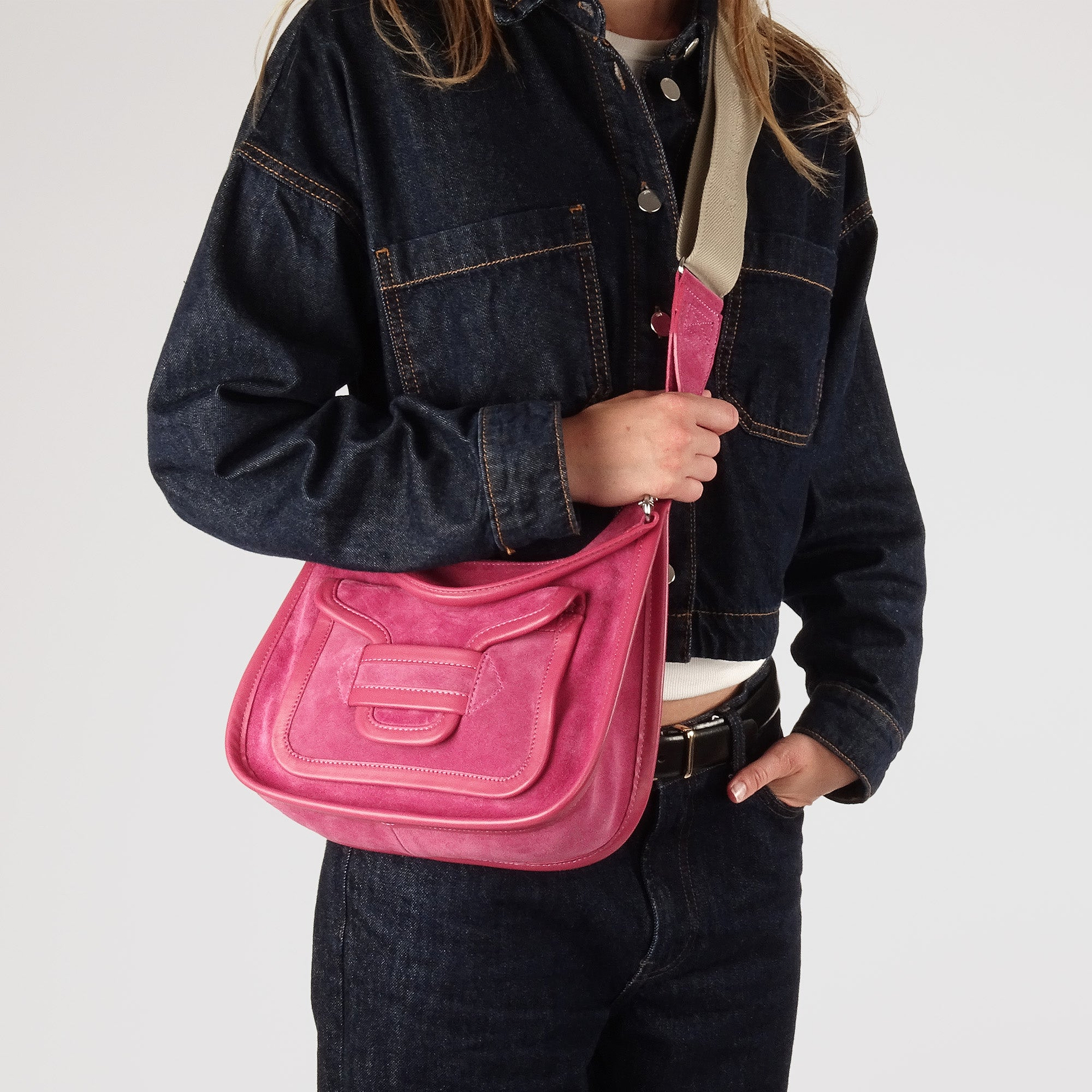 Pierre Hardy ALPHA DAY BAG, pink suede calfskin and calfskin, view 4