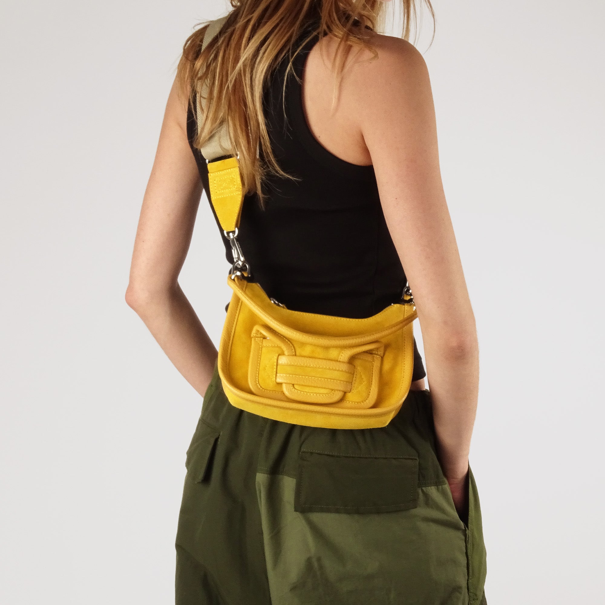 Pierre Hardy ALPHA DAY MINI BAG, yellow suede calfskin and grained calfskin, view 5
