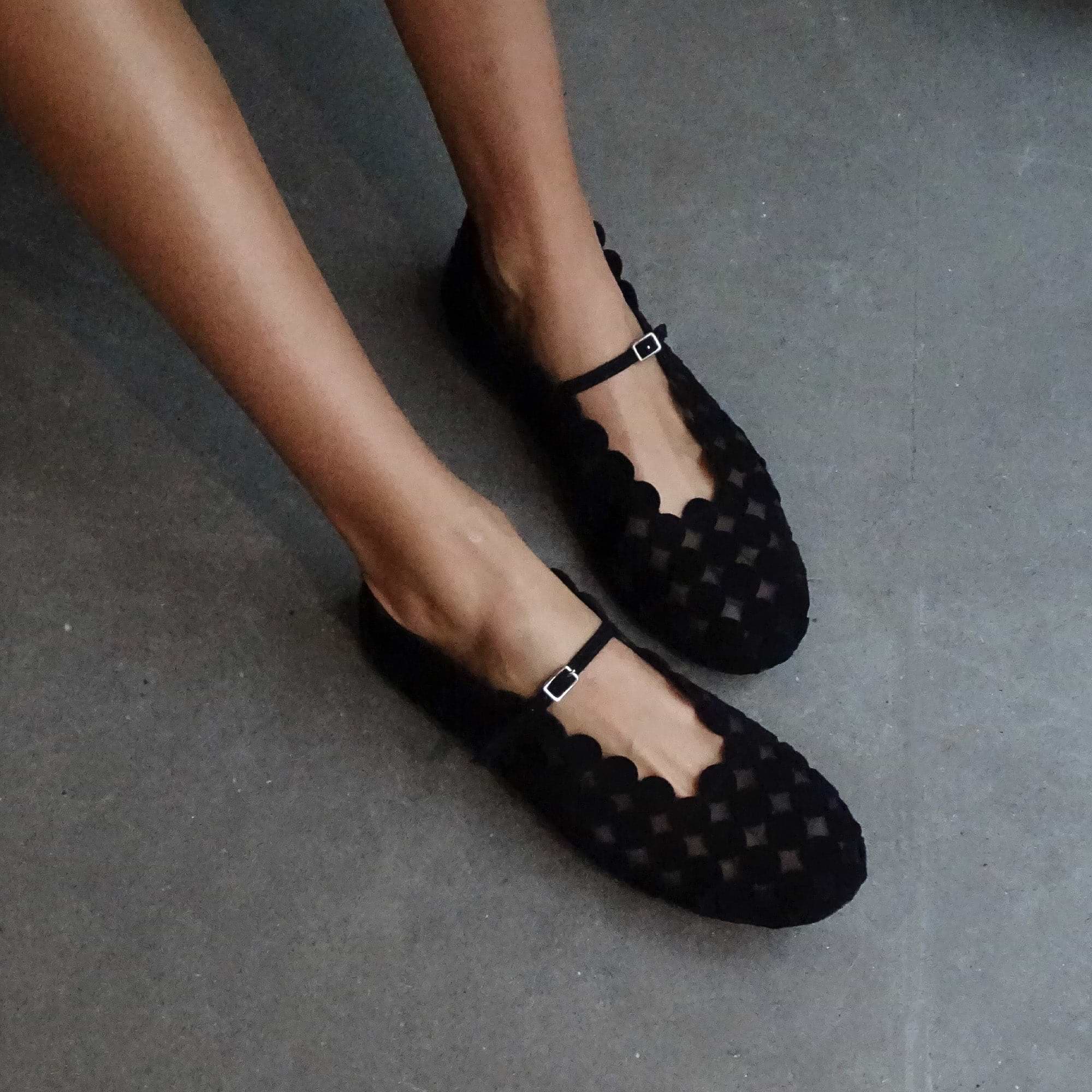 Pierre Hardy MINI BULLES BALLET FLAT, black suede kidskin and black mesh, view 5
