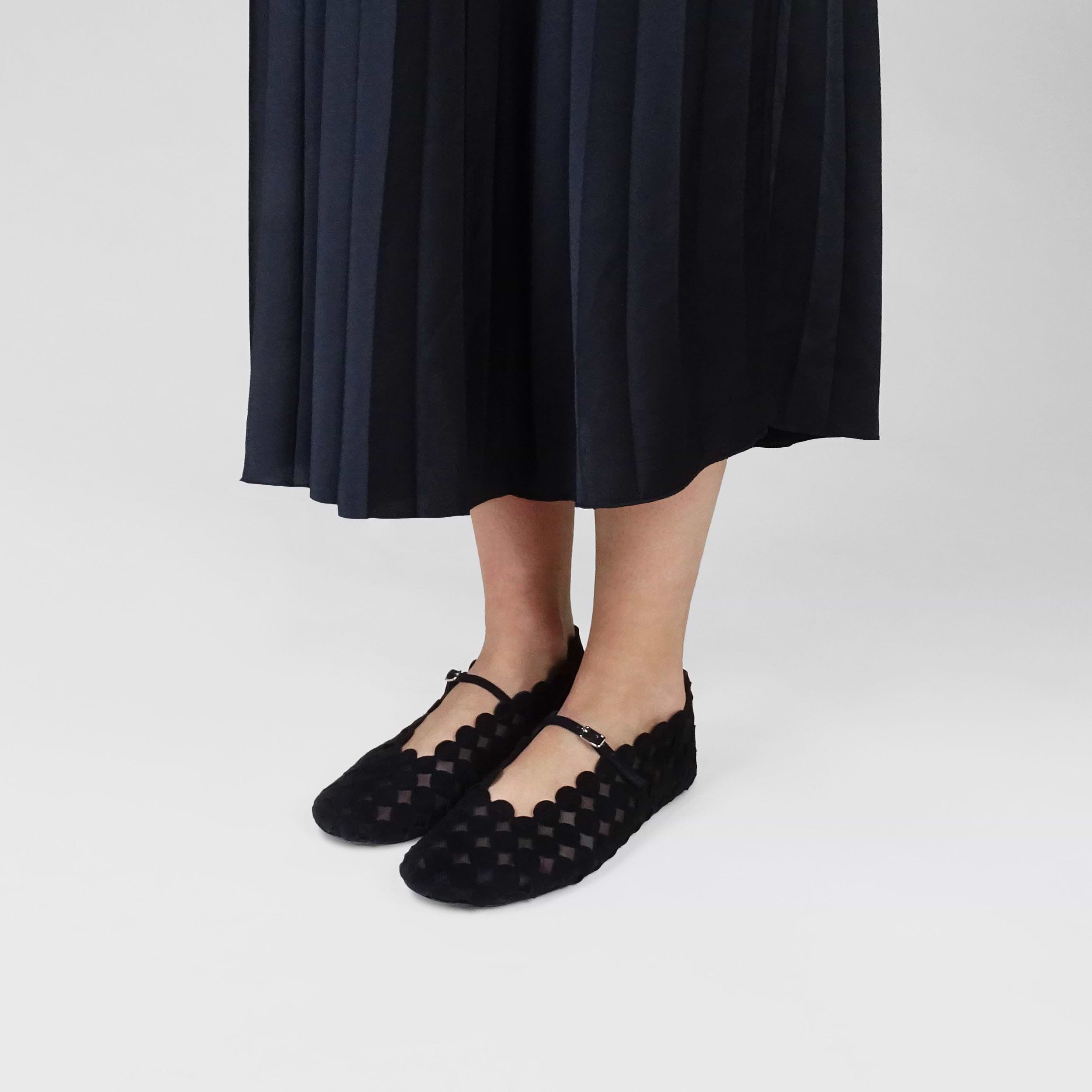 Pierre Hardy MINI BULLES BALLET FLAT, black suede kidskin and black mesh, view 3