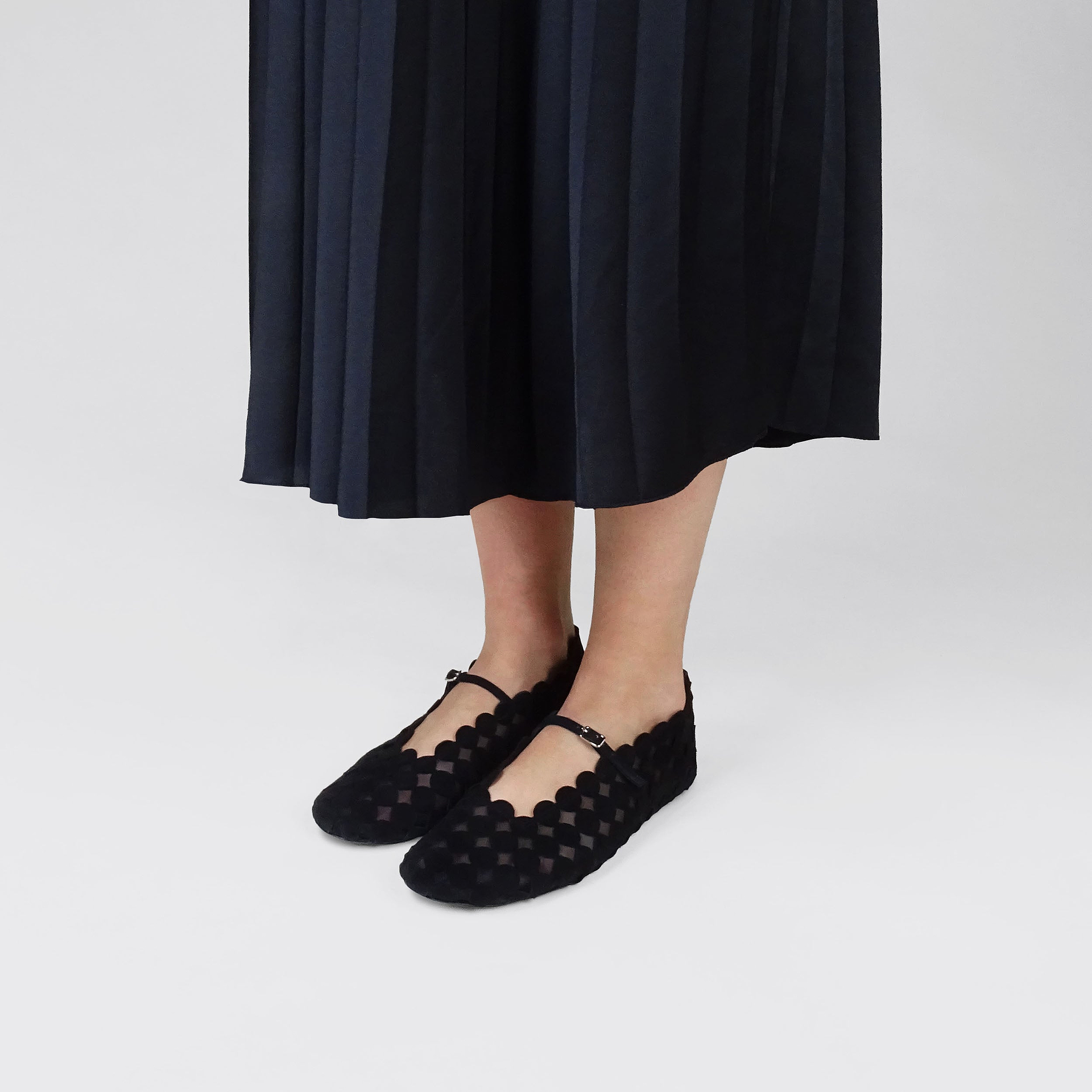 Pierre Hardy MINI BULLES BALLET FLAT, black suede kidskin and black mesh, view 3