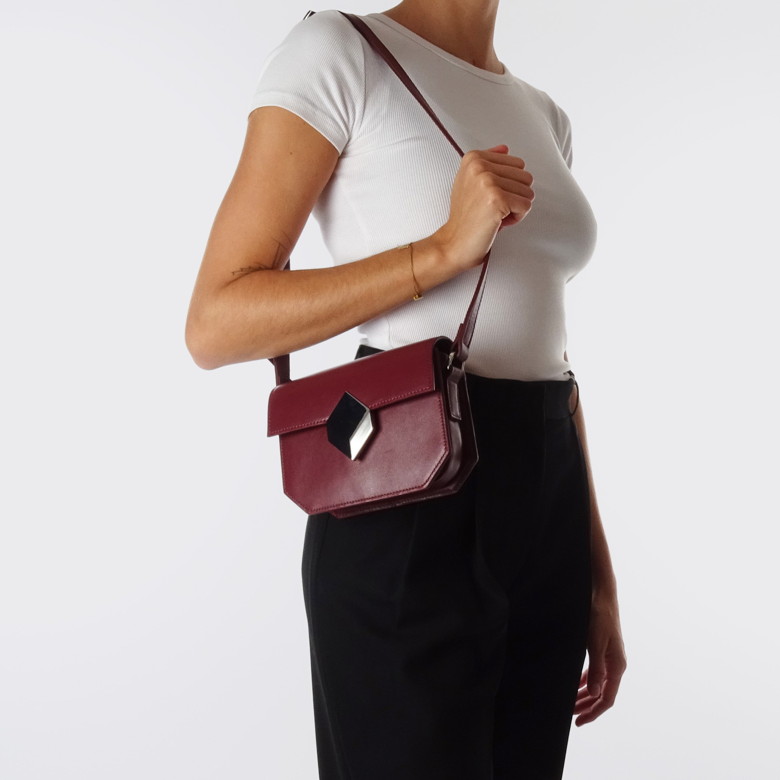 Pierre Hardy MINI PRISM HANDBAG, burgundy calfskin, view 3
