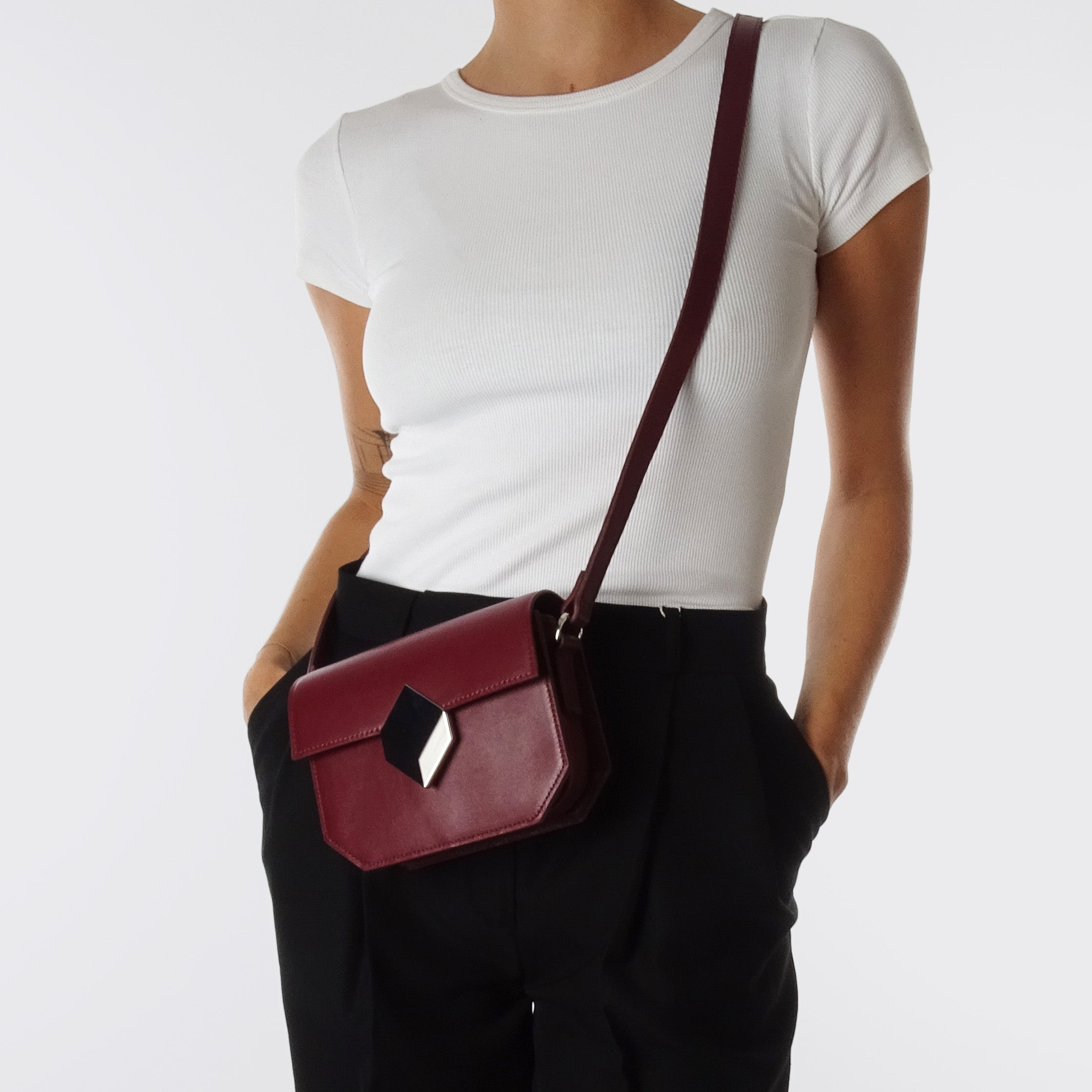 Pierre Hardy MINI PRISM HANDBAG, burgundy calfskin, view 4