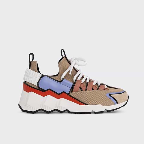 Pierre Hardy TREK COMET SNEAKERS, sand nylon canvas, white & sun calfskin and lilac lambskin