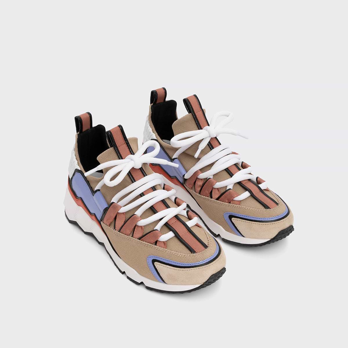 Pierre Hardy TREK COMET SNEAKERS, sand nylon canvas, white & sun calfskin and lilac lambskin, view 4