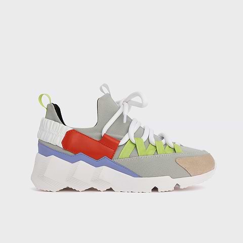 Pierre Hardy TREK COMET SNEAKERS, grey nylon canvas, white & sun calfskin, beige suede calfskin and lilac lambskin
