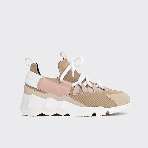 Pierre Hardy TREK COMET SNEAKERS, beige nylon canvas, powder pink & sand grained calfskin and sand suede calfskin