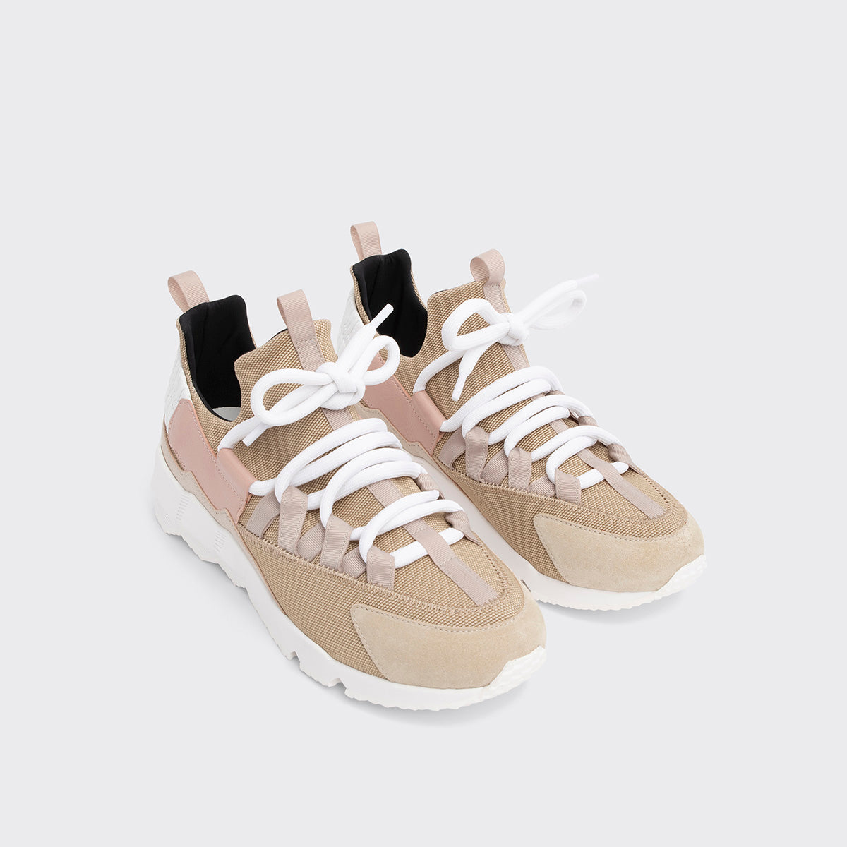 Pierre Hardy TREK COMET SNEAKERS, beige nylon canvas, powder pink & sand grained calfskin and sand suede calfskin, view 3