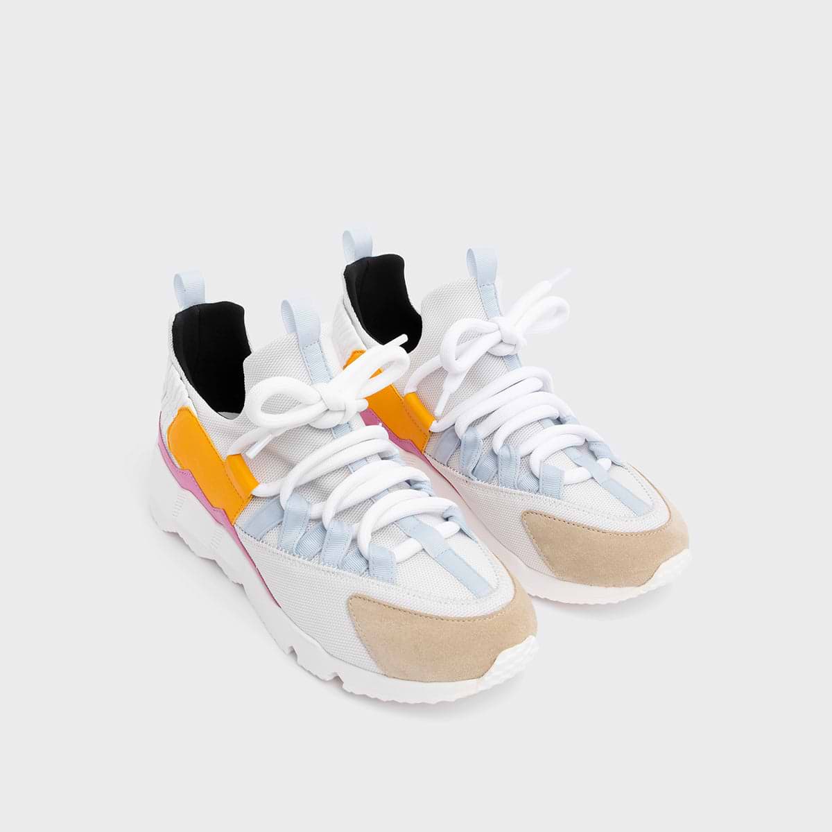 Pierre Hardy TREK COMET SNEAKERS, white nylon canvas, beige suede calfskin, sun kidskin and pink & white calfskin, view 6