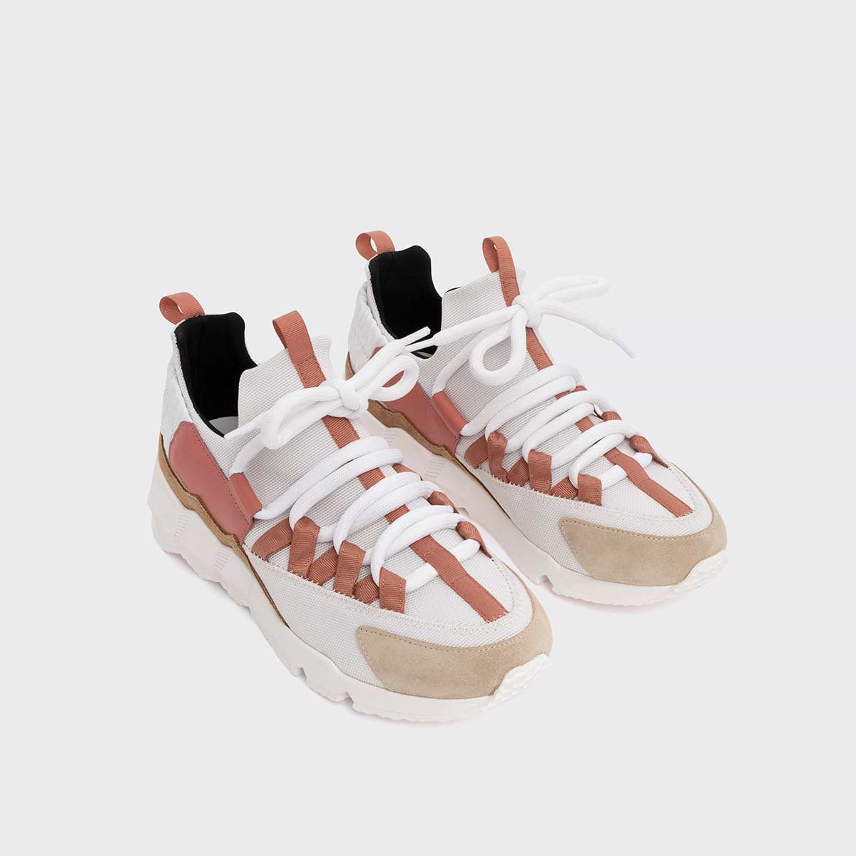 Pierre Hardy TREK COMET SNEAKERS, white nylon canvas, white & blush pink calfskin and beige suede calfskin, view 6