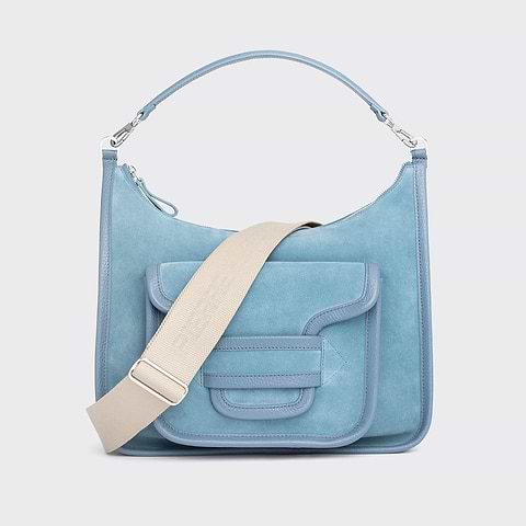 Pierre Hardy ALPHA DAY MAXI BAG, light blue suede calfskin and grained calfskin